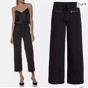 PAIGE NELLIE WOMENS PANT CROPPED LACE UP WIDE LEG CULOTTE BLACK NEW